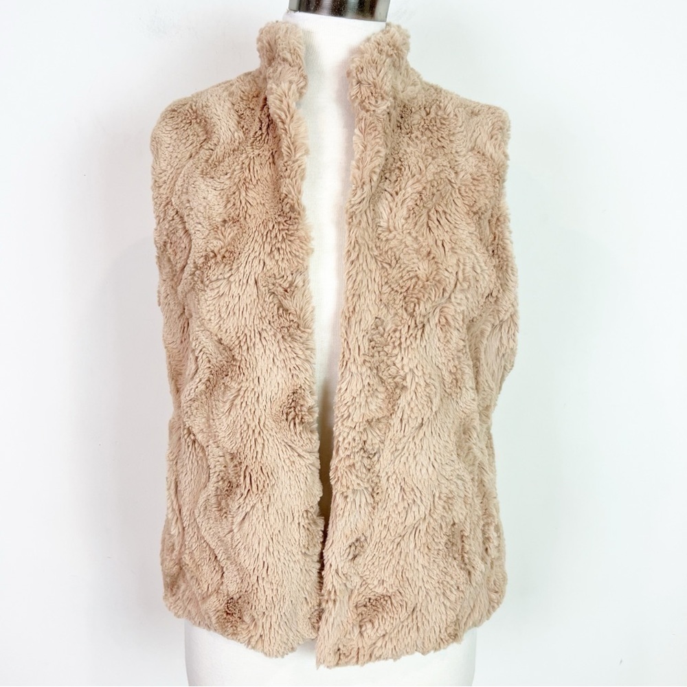 ASTR TAN FAUX FUR OPEN FRONT SLEEVELESS VEST WOMENS SZ MEDIUM - Picture 2 of 5
